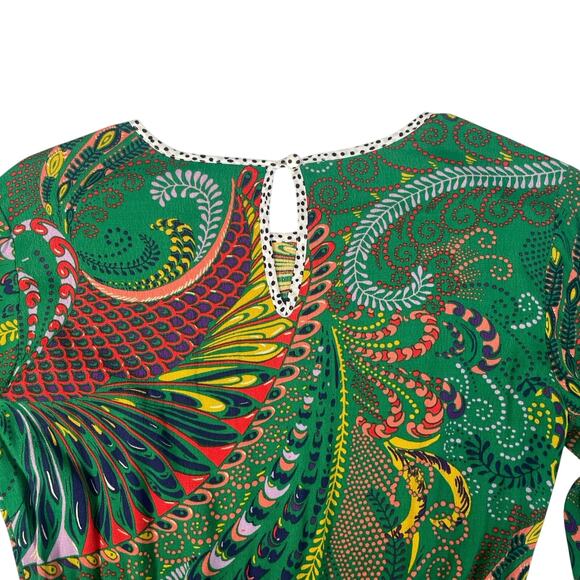 Maeve By Anthropologie Womens Janis Paisley Long Sleeve Dress size 0 Green Boho - Picture 7 of 9
